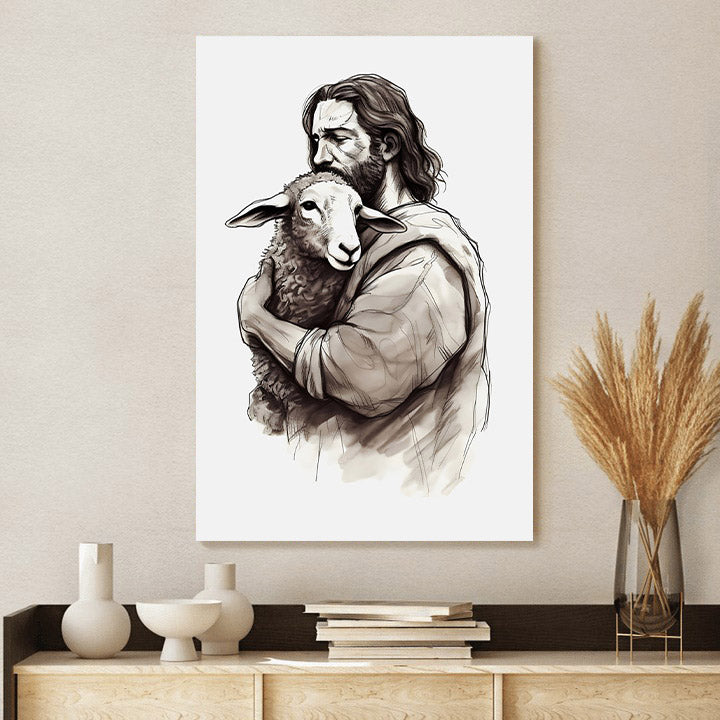 The Good Shepard Sketch Jesus Christian - Canvas Pictures - Jesus Canvas Art - Christian Wall Art