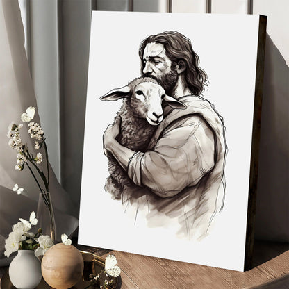 The Good Shepard Sketch Jesus Christian - Canvas Pictures - Jesus Canvas Art - Christian Wall Art