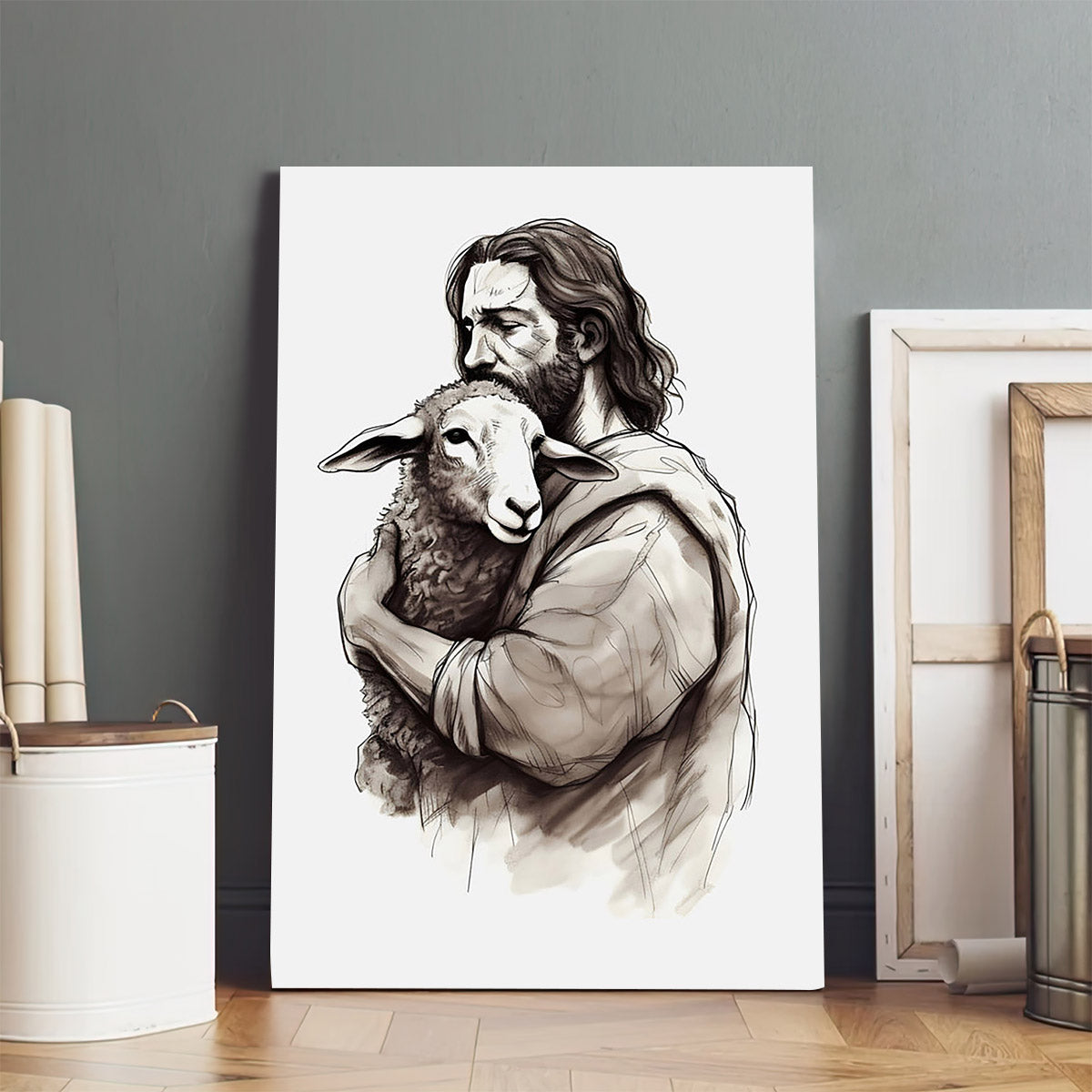The Good Shepard Sketch Jesus Christian - Canvas Pictures - Jesus Canvas Art - Christian Wall Art