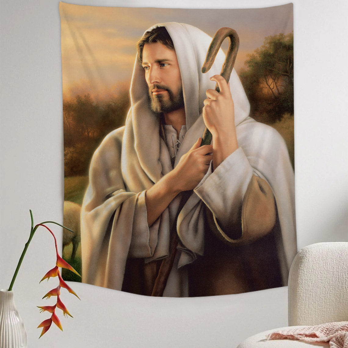 The Good Shepherd Tapestry - Jesus Picture - Religious Tapestry - Christian Tapestry Wall Hangings