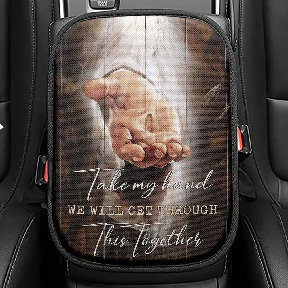The Hand Of God In Water Seat Box Cover, Christian Car Center Console Cover, Bible Verse Car Interior Accessories