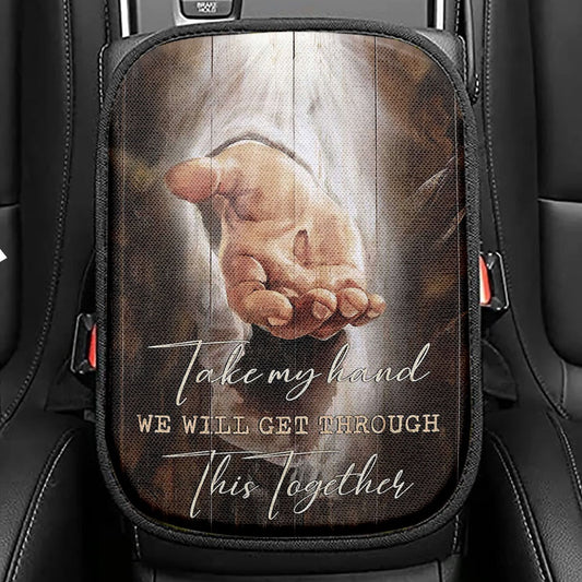 The Hand Of God In Water Seat Box Cover, Christian Car Center Console Cover, Bible Verse Car Interior Accessories