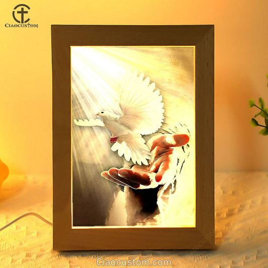 The Hand Of God Picture Jesus Hands Frame Lamp Prints - Bible Verse Wooden Lamp - Scripture Night Light