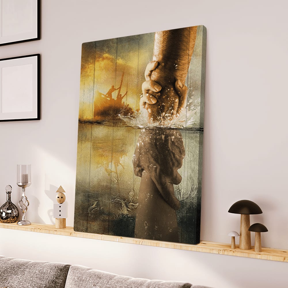 The Hand Of Jesus Ocean Painting Jesus Is Our Savior Canvas Wall Art - Christian Wall Posters - Religious Wall Decor