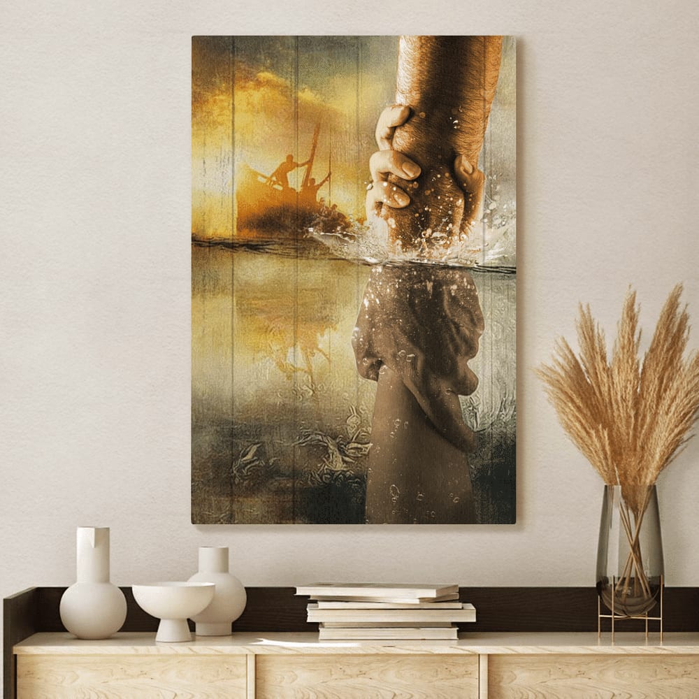 The Hand Of Jesus Ocean Painting Jesus Is Our Savior Canvas Wall Art - Christian Wall Posters - Religious Wall Decor
