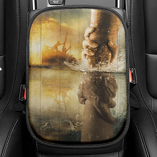 The Hand Of Jesus Ocean Seat Box Cover, Jesus Is Our Savior Car Center Console Cover, Jesus Christ Car Interior Accessories