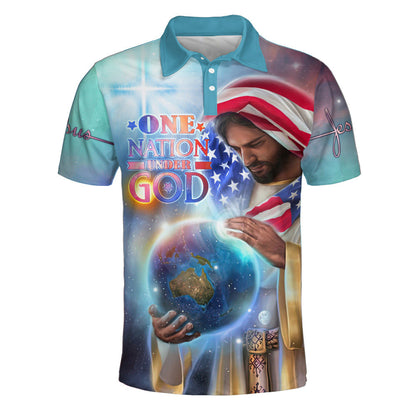 The Hands Of Jesus Holding Planet Earth Polo Shirt - Christian Shirts & Shorts