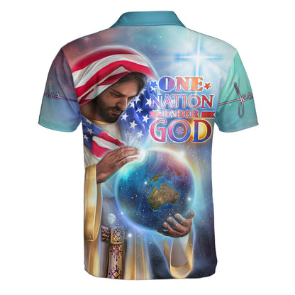 The Hands Of Jesus Holding Planet Earth Polo Shirt - Christian Shirts & Shorts