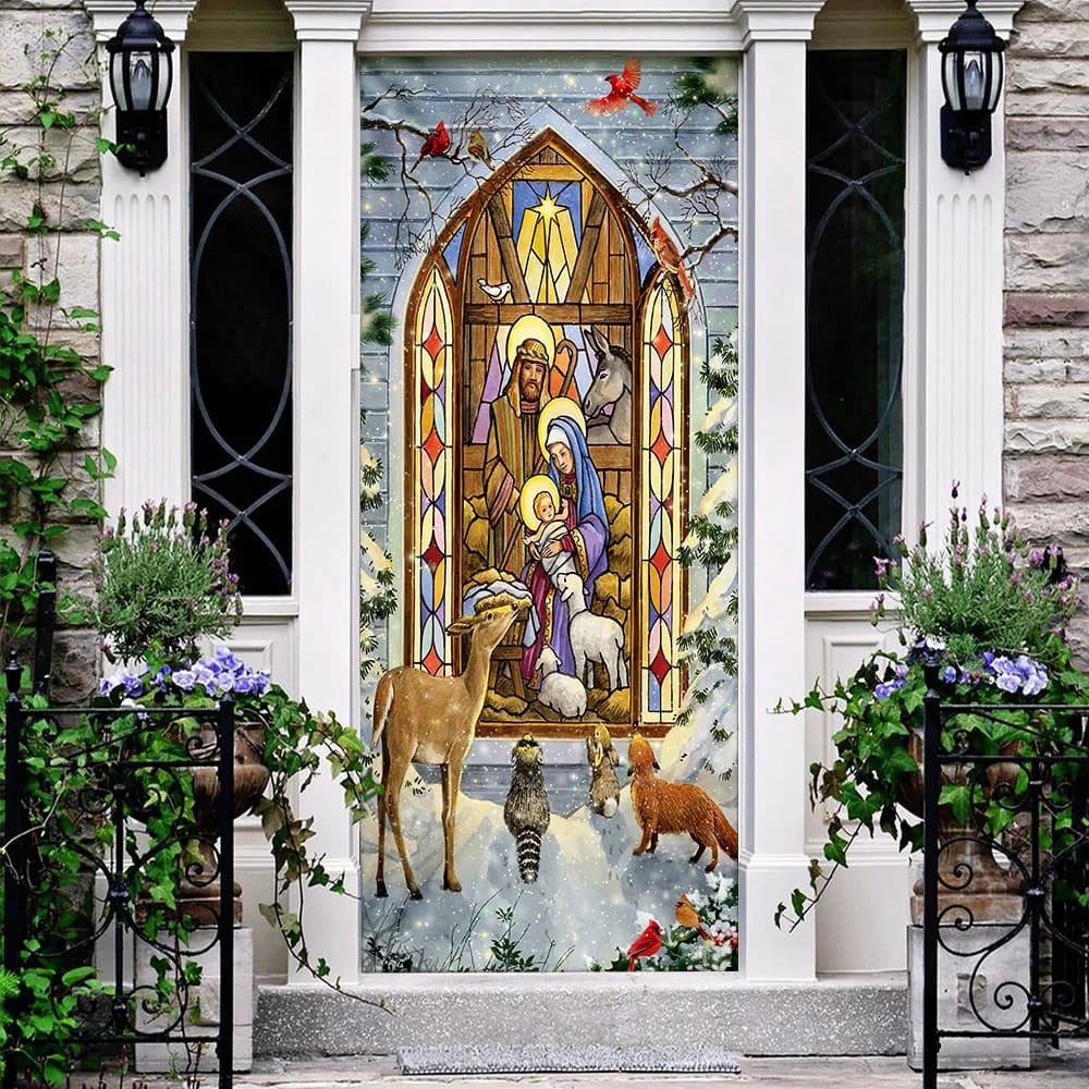 The Holy Family Door Cover - Christmas Nativity Scene Door Cover - Christmas Door Cover - Christmas Outdoor Decoration