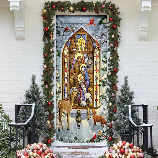The Holy Family Door Cover - Christmas Nativity Scene Door Cover - Christmas Door Cover - Christmas Outdoor Decoration