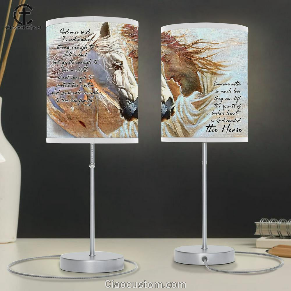 The Horse And Jesus Table Lamp For Bedroom - God Created The Horse Room Decor - Jesus Christ Table Lamp - Christian Table Lamp Prints