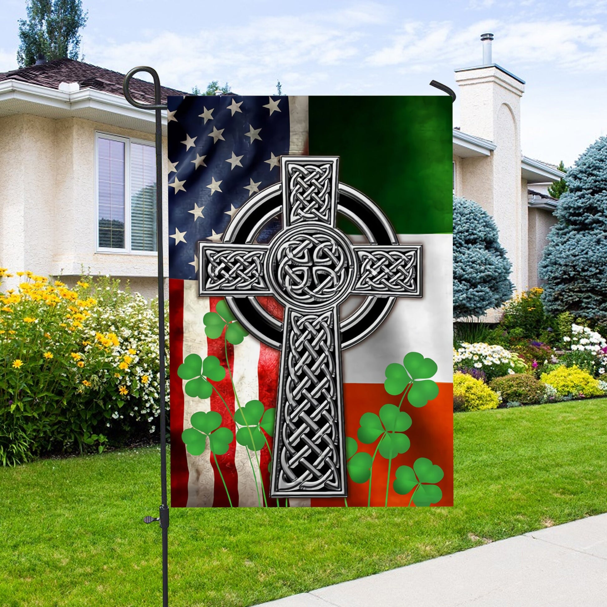 The Irish Celtic Cross St. Patrick's House Flag - St. Patrick's Day Garden Flag - Outdoor St Patrick's Day Decor