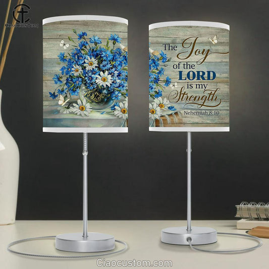 The Joy Of The Lord Is My Strength Blue Daisy Butterfly Lamp Art Table Lamp - Christian Lamp Art - Religious Art