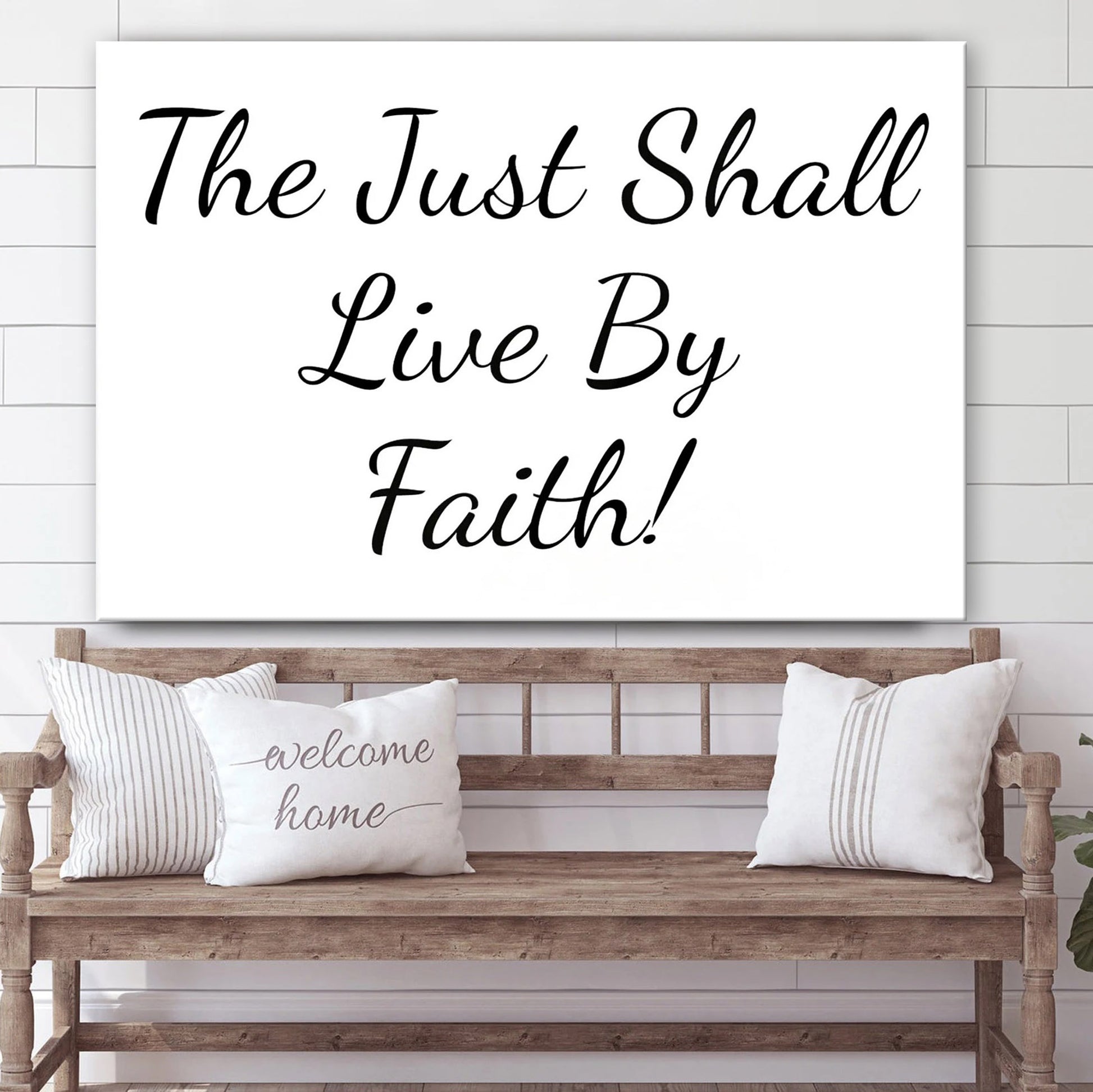 The Just Shall Live By Faith In With Wooden Frame - Canvas Picture - Jesus Canvas Pictures - Christian Wall Art