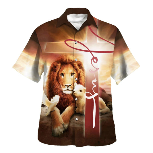 The King Lion Lamb And Dove Hawaiian Shirts For Men - Christian Hawaiian Shirt - Hawaiian Summer Shirts