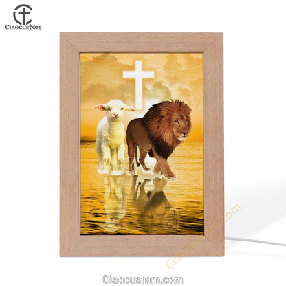 The Lamb Of God And Lion Of Judah Frame Lamp Prints - Bible Verse Wooden Lamp - Scripture Night Light