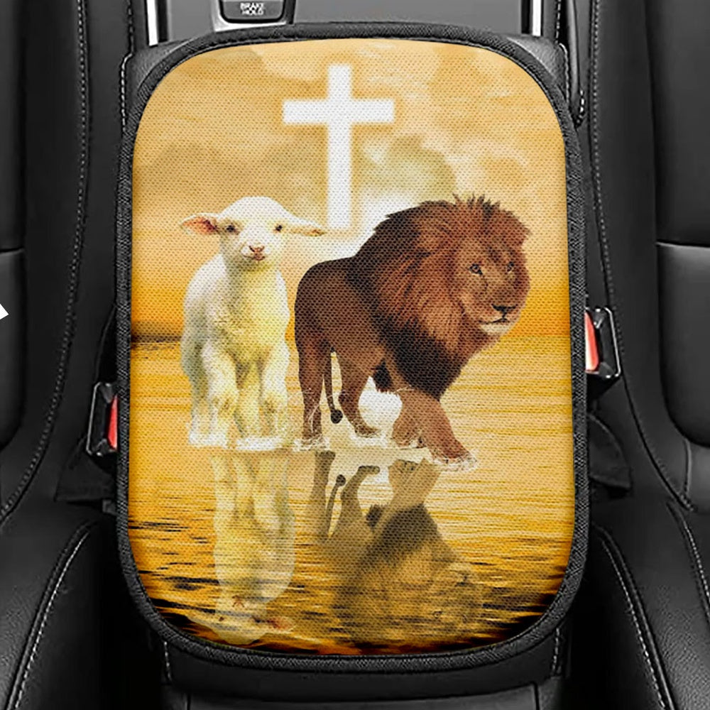The Lamb Of God And Lion Of Judah Seat Box Cover, Bible Verse Car Center Console Cover, Scripture Car Interior Accessories