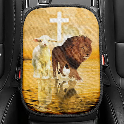 The Lamb Of God And Lion Of Judah Seat Box Cover, Bible Verse Car Center Console Cover, Scripture Interior Car Accessories