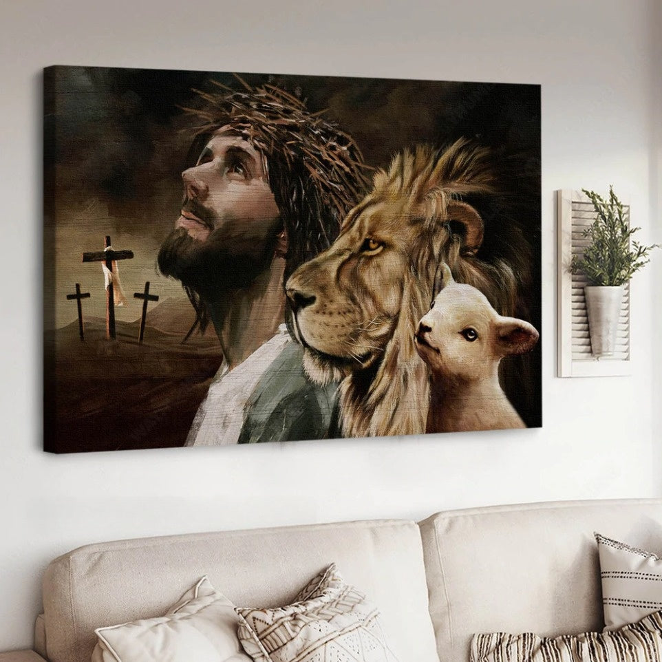 The Lamb Of God The Lion Of Judah Jesus Christ Cross Symbol Canvas Wall Art - Jesus Canvas Pictures - Christian Wall Posters