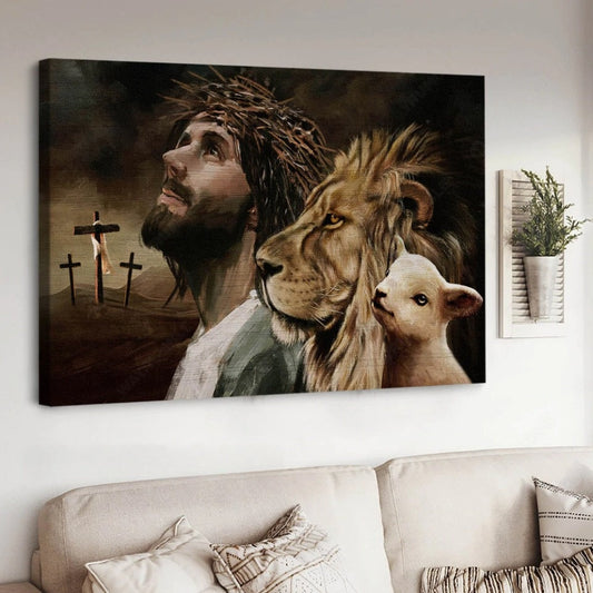 The Lamb Of God The Lion Of Judah Jesus Christ Cross Symbol Canvas Wall Art - Jesus Canvas Pictures - Christian Wall Posters