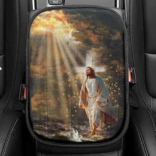 The Life Of Jesus, Halo Painting, Yellow Butterfly, Walking On Water Car Center Console Cover, Christian Armrest Seat Cover, Bible Seat Box Cover