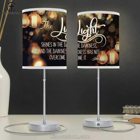 The Light Shines In The Darkness John 15 Bible Verse Table Lamp For Bedroom - Christian Room Decor