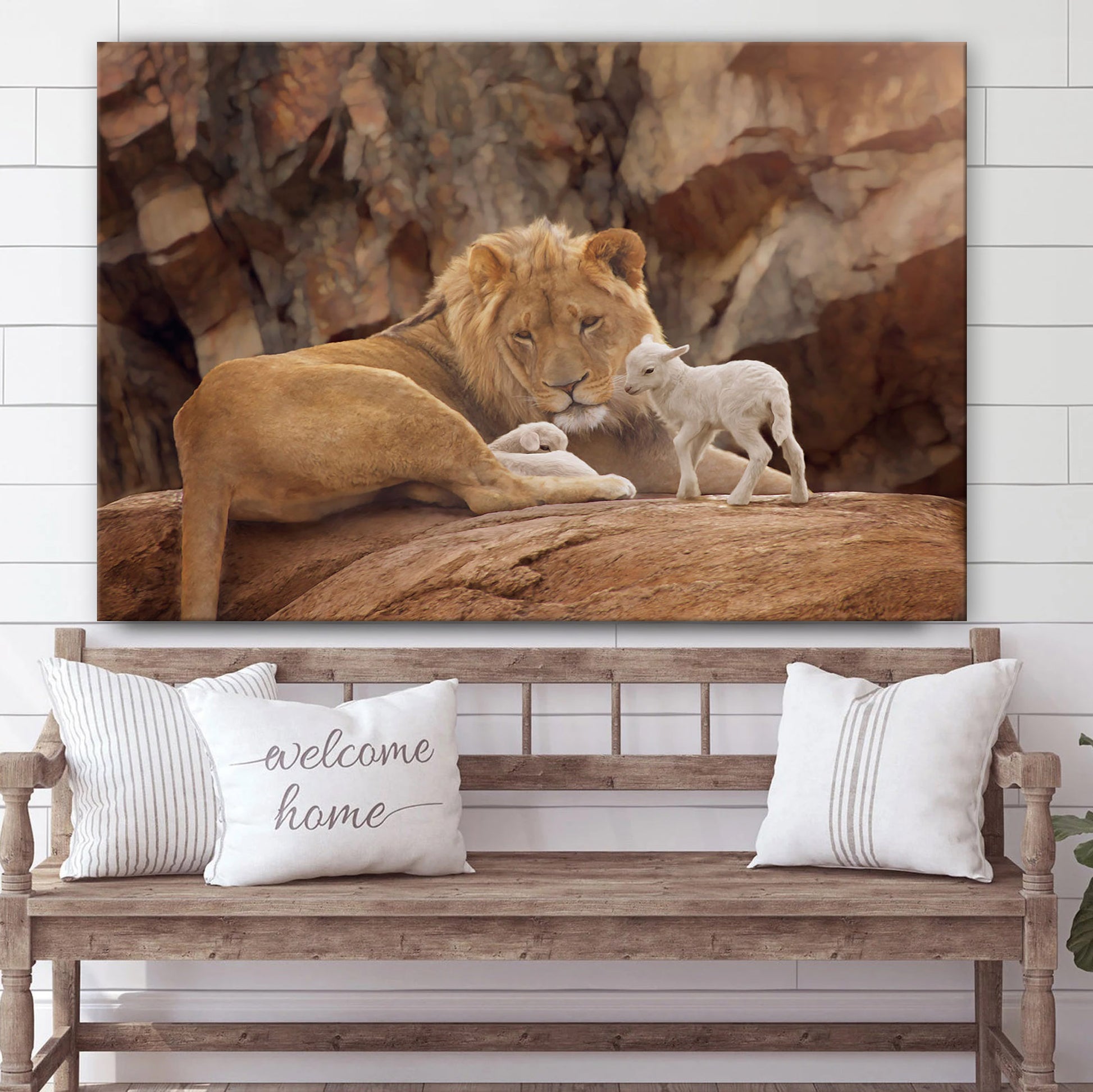 The Lion And The Lamb Canvas Wall Art - Christian Wall Decor