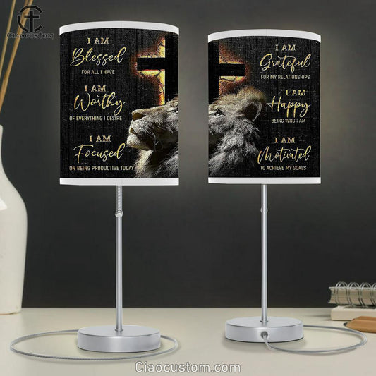 The Lion Cross I Am Blessed For All I Have Table Lamp Art - Lion Table Lamp Room Decor