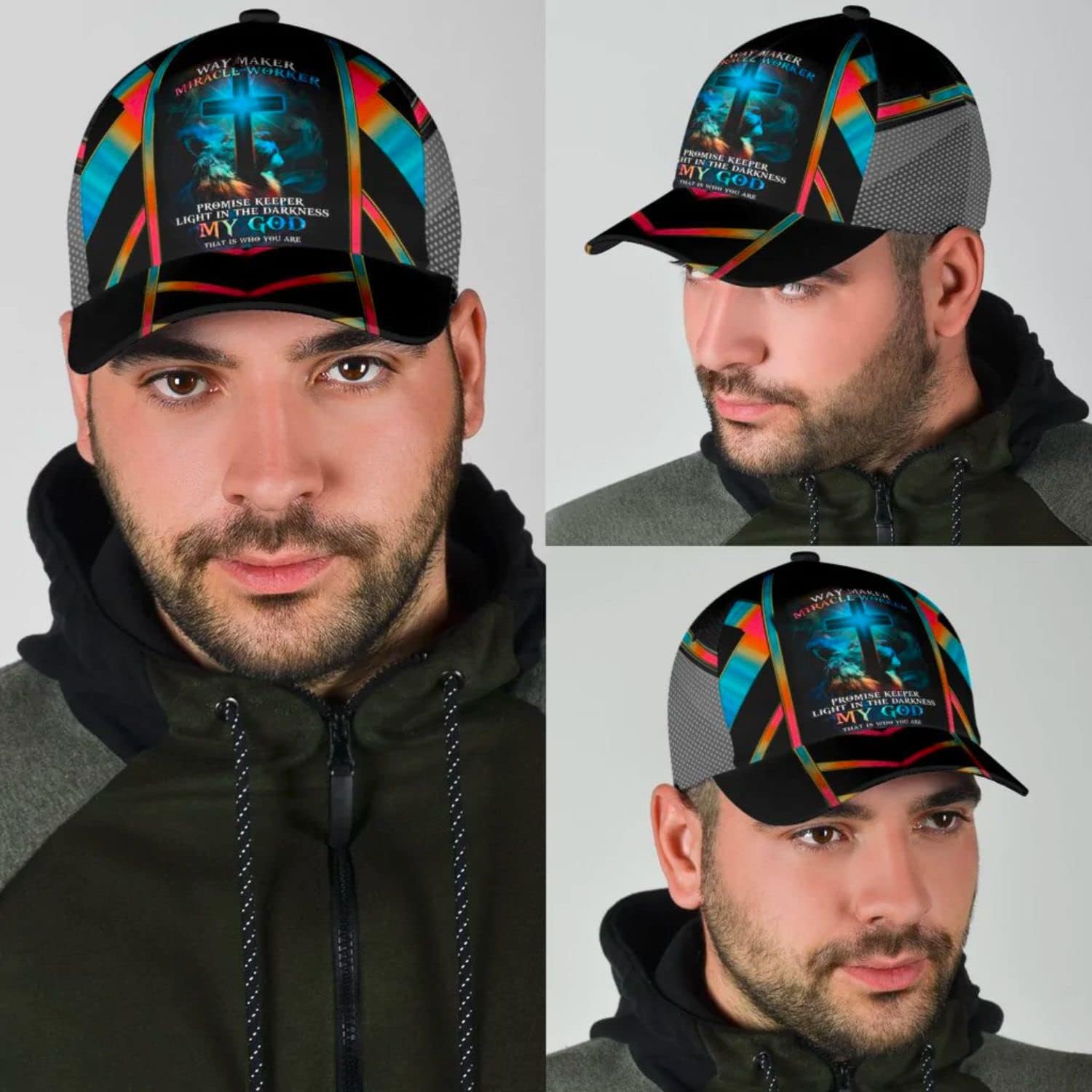 The Lion Cross Light Way Maker Miracle Worker Promise Keeper Classic Hat All Over Print - Christian Hats for Men and Women