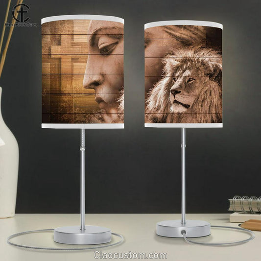 The Lion Cross Table Lamp Art - Lion Table Lamp Room Decor - Christian Scripture Table Lamp