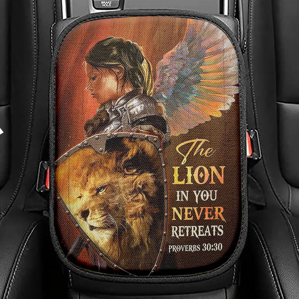 The Lion In You Never Retreats, Woman Warrior Lion Of Judah Car Center Console Cover, Christian Car Interior Accessories