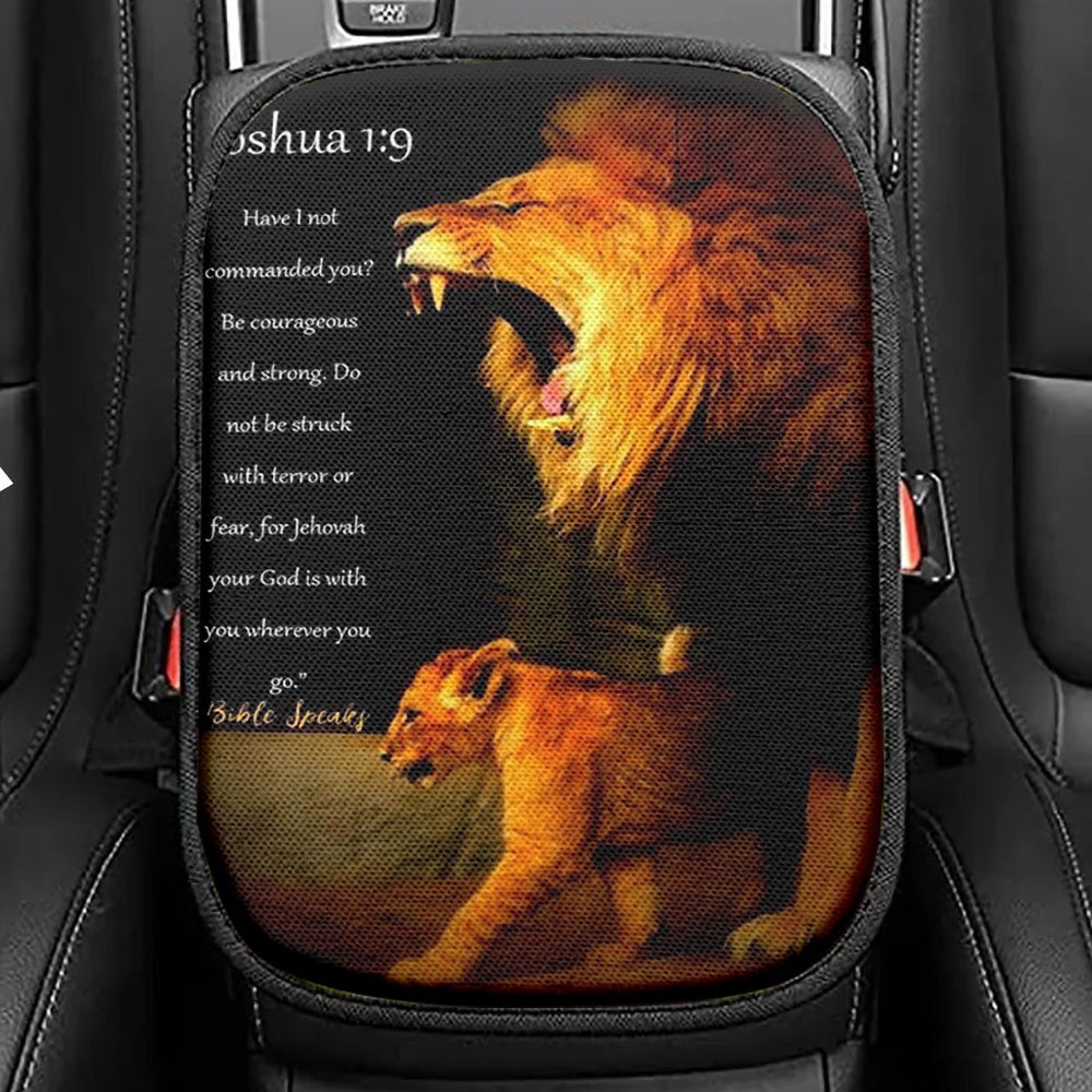 The Lion Joshua 1 9 Seat Box Cover, Lion Car Center Console Cover, Christian Inspirational Car Interior Accessories
