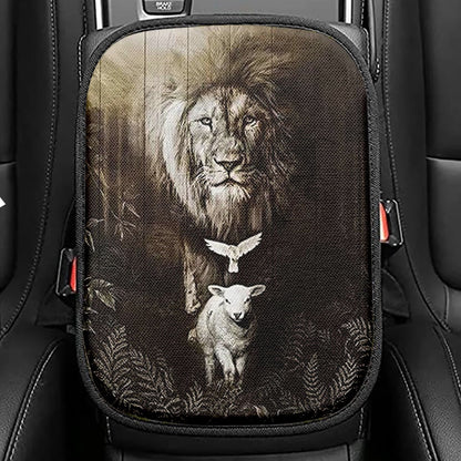 The Lion Lamb Dove Seat Box Cover, Lion Car Center Console Cover, Christian Inspirational Car Interior Accessories