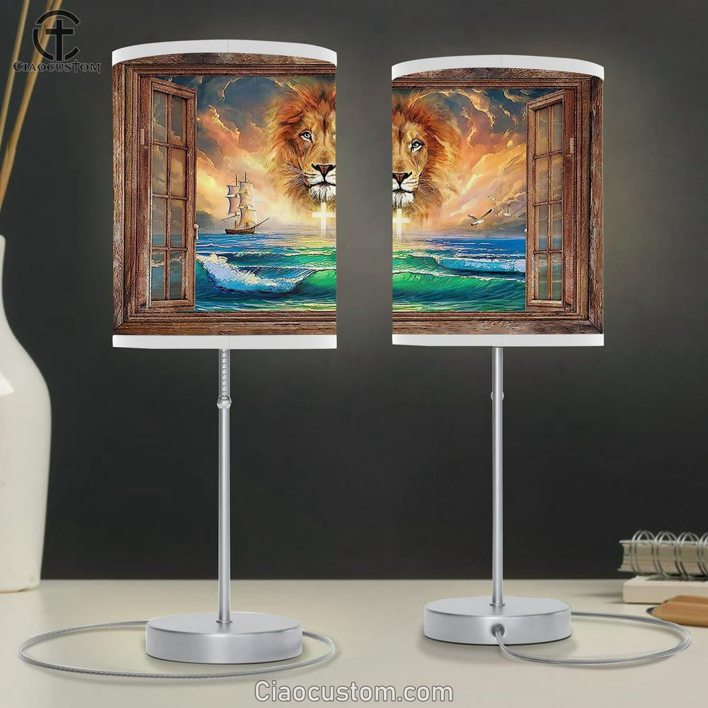 The Lion Ocean Beach Table Lamp Art - Lion Table Lamp Room Decor - Christian Scripture Table Lamp