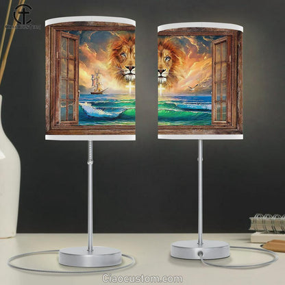 The Lion Ocean Beach Table Lamp Art - Lion Table Lamp Room Decor - Christian Scripture Table Lamp