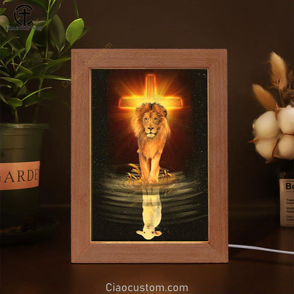 The Lion Of Judah And The Lamb Of God Frame Lamp Prints - Bible Verse Wooden Lamp - Scripture Night Light