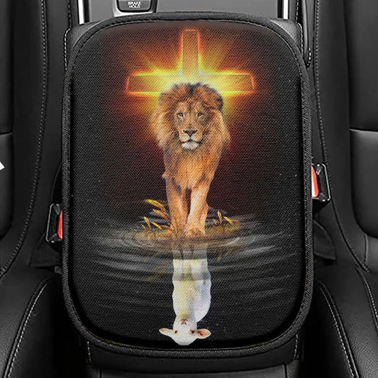 The Lion Of Judah And The Lamb Of God Seat Box Cover, Bible Verse Car Center Console Cover, Scripture Car Interior Accessories