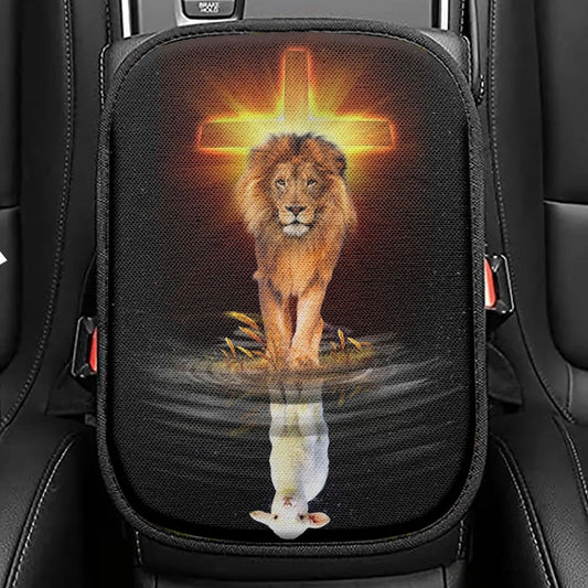 The Lion Of Judah And The Lamb Of God Seat Box Cover, Bible Verse Car Center Console Cover, Scripture Interior Car Accessories