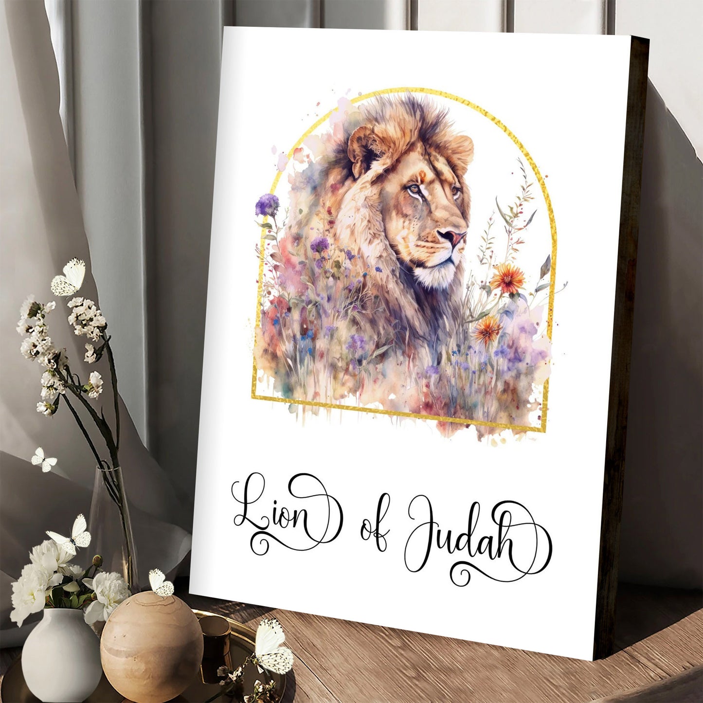 The Lion Of Judah Floral Scripture - Jesus Christ Canvas - Christian Wall Art