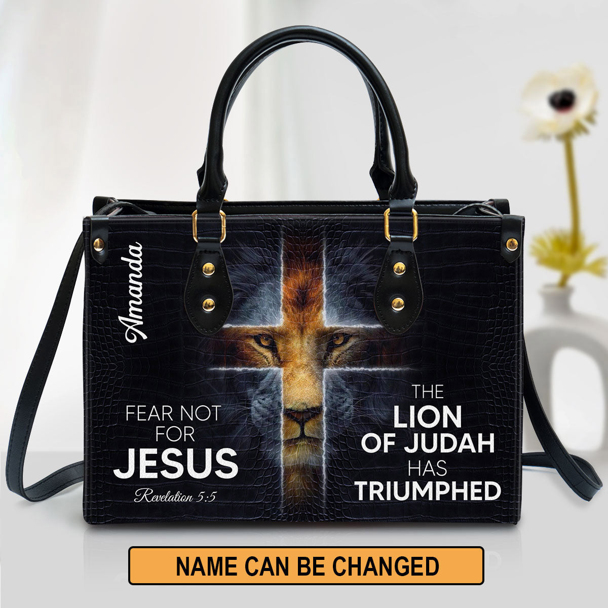 The Lion Of Judah Has Triumphed Leather Bag - Custom Name Cross Leather Handbag - Christian Gifts For Women
