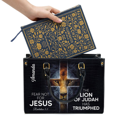 The Lion Of Judah Has Triumphed Leather Bag - Custom Name Cross Leather Handbag - Christian Gifts For Women