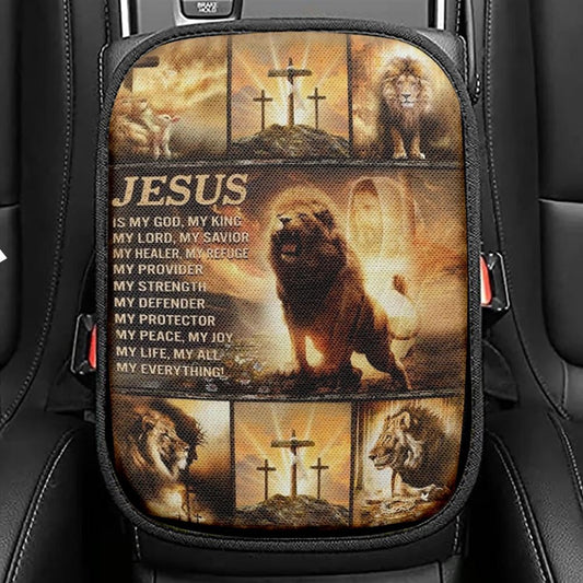 The Lion Of Judah Jesus Christ Jesus Is My God Car Center Console Cover, Christian Armrest Seat Cover, Bible Seat Box Cover