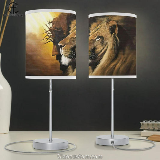The Lion Of Judah Jesus Christ Table Lamp For Bedroom - Lion And Jesus Picture - Christian Room Decor