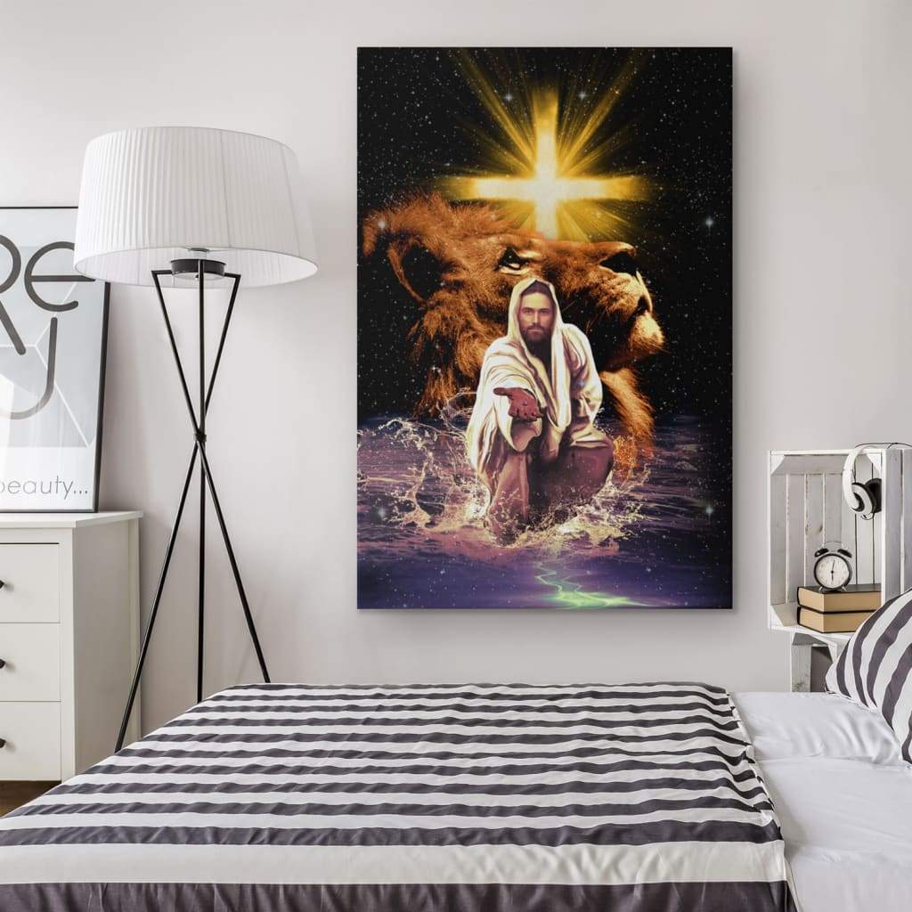 The Lion Of Judah Jesus Reaching Out His Hand Canvas Wall Art - Christian Wall Art - Religious Wall Decor