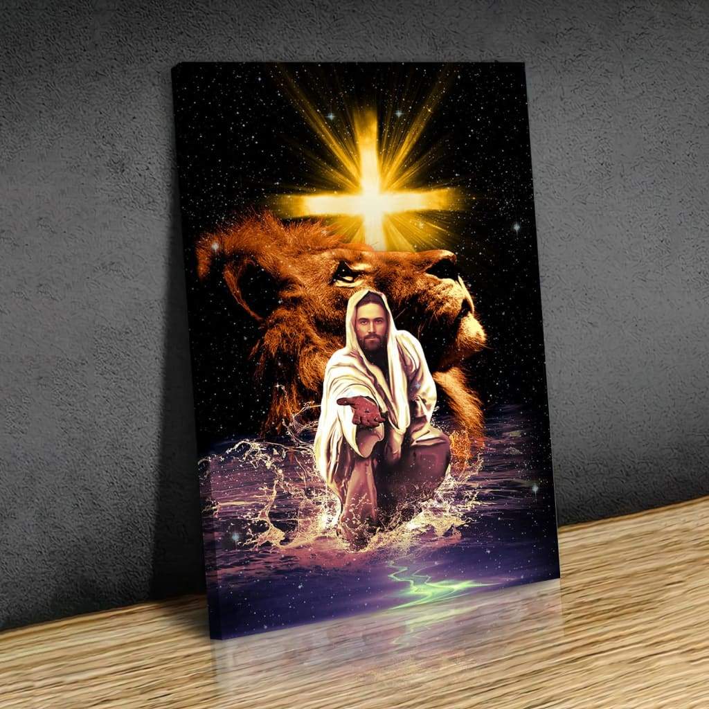 The Lion Of Judah Jesus Reaching Out His Hand Canvas Wall Art - Christian Wall Posters - Religious Wall Decor