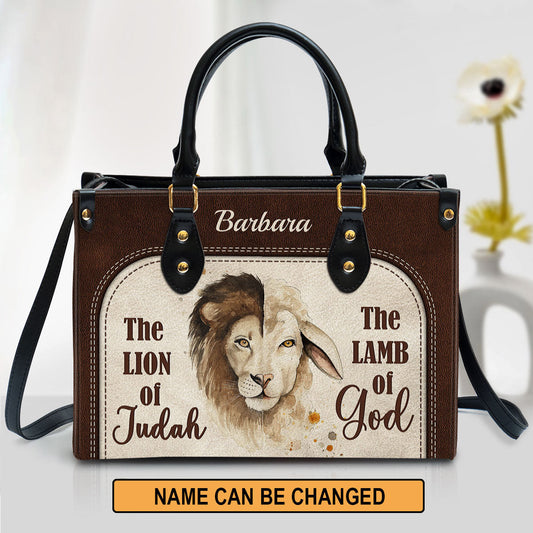 The Lion Of Judah The Lamb Of God Beautiful Personalized Leather Bag For Women - Religious Gifts For Women
