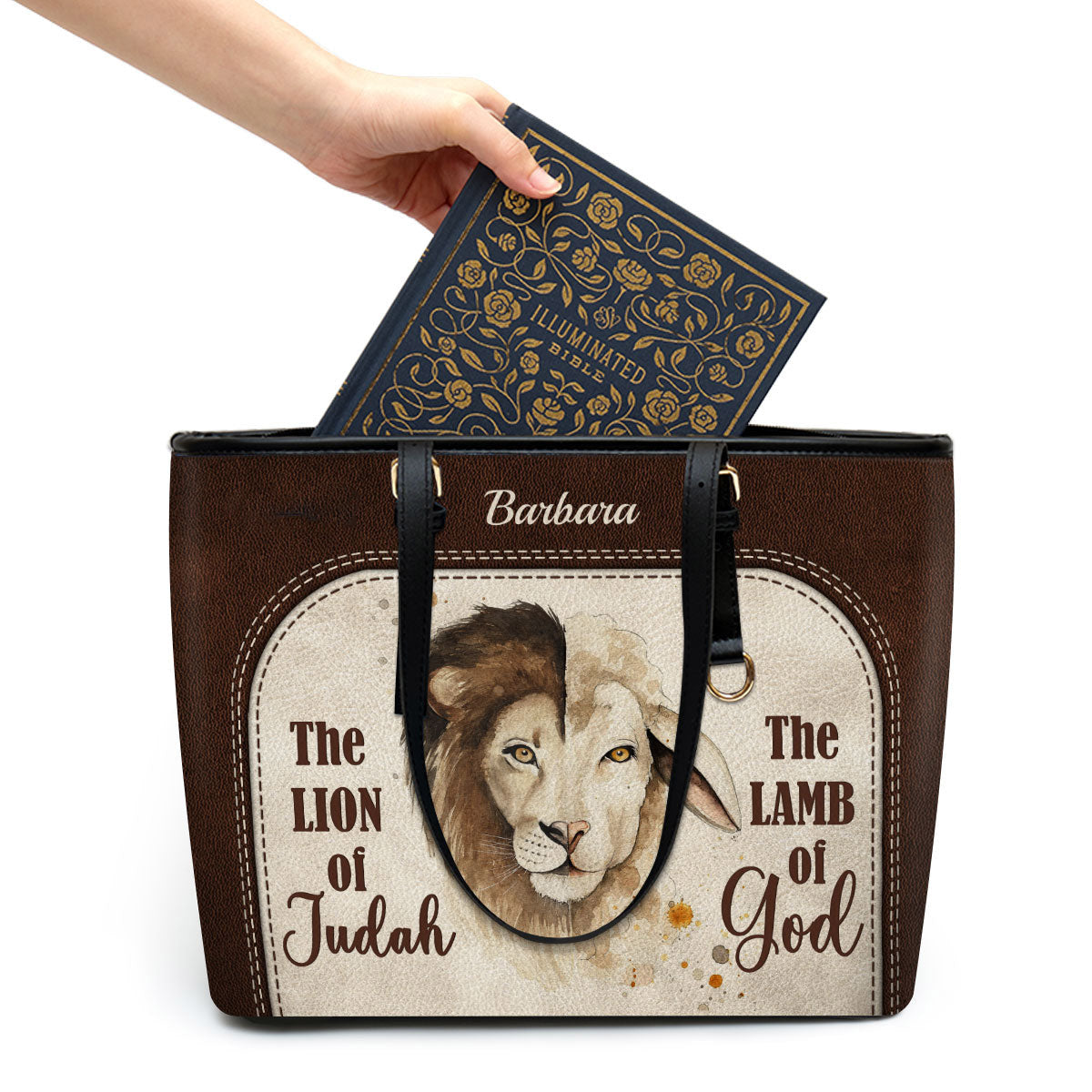 The Lion Of Judah The Lamb Of God Personalized Large Pu Leather Tote Bag For Women - Mom Gifts For Mothers Day