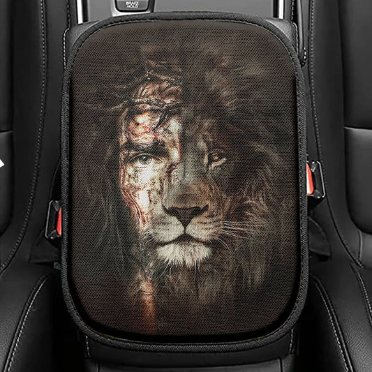 The Lion Of Judah The Perfect Combination Seat Box Cover, Bible Verse Car Center Console Cover, Inspirational Car Interior Accessories