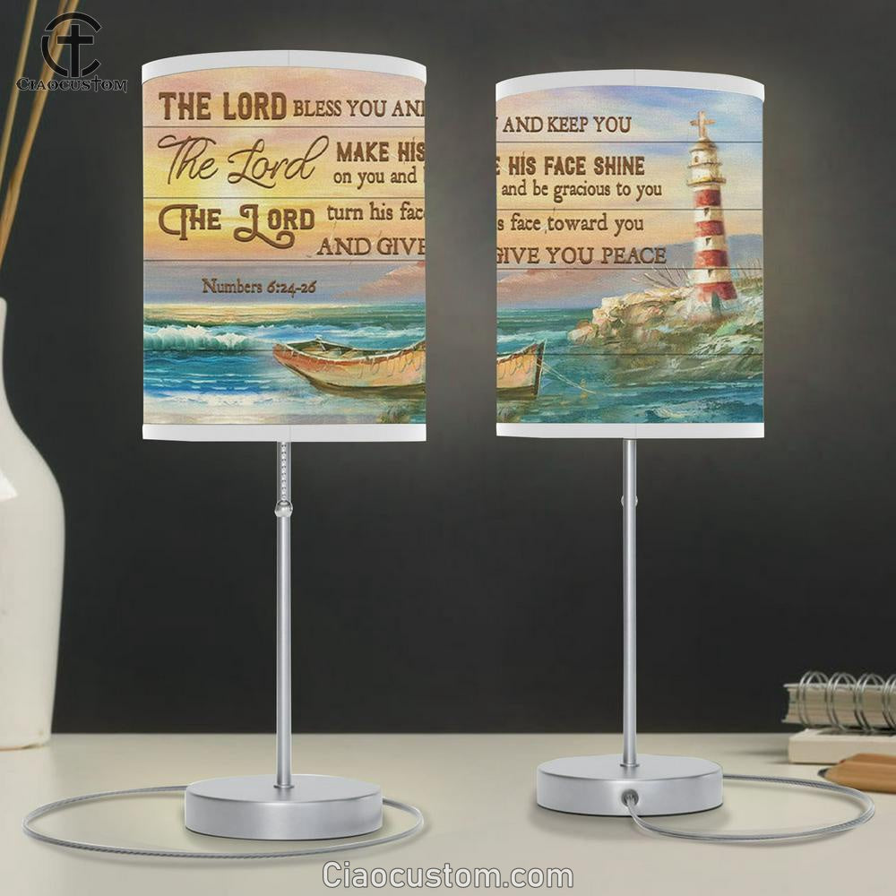 The Lord Bless You And Keep You Numbers 624-26 Bible Verse Table Lamp For Bedroom - Christian Room Decor