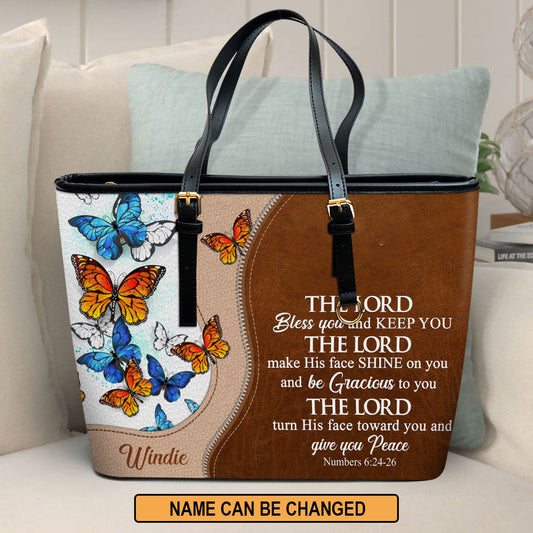 The Lord Bless You And Keep You Personalized Large Pu Leather Tote Bag For Women - Mom Gifts For Mothers Day